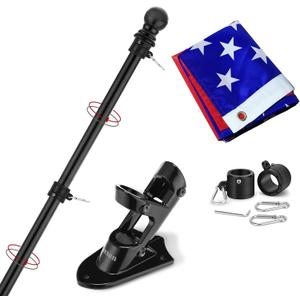 Yeesun Flag Pole for House with 3x5 American Flag, 6 FT Wall Mount with Bracket for Home Porch, Outdoor Deco Residential or Commerical Tangle Free Flag Pole Kit (Black)