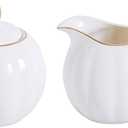 White and Gold Porcelain Sugar Bowl and Creamer Set - 12oz Lidded Sugar Pot & 10oz Milk Jug with gold rim, Elegant Tea and Coffee Accessories, Table Decor and Gift