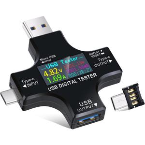 Eversame 2 in 1 Type C USB Tester Color Screen LCD Digital Multimeter, USB C Voltage Current Voltmeter Amp Volt Ammeter Detector USB Cable Charger Indicator DC3.6-30V/0-5.1A