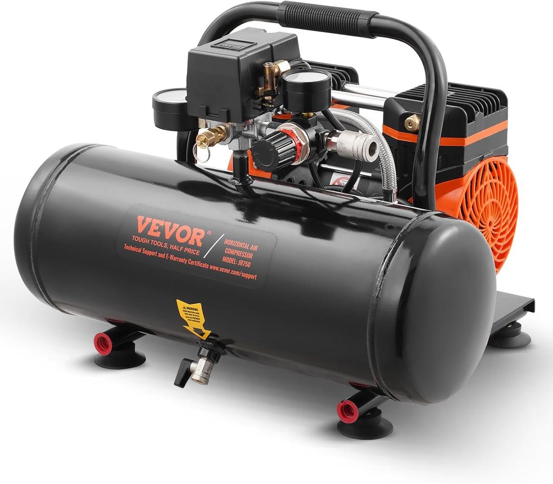 VEVOR Air Compressor, 2 Gallon Steel Tank, 1HP 2.1CFM @ 90PSI Oil Free Air Compressor & Max. 120PSI Pressure, 81dB Ultra Quiet Portable Compressor for Auto Repair, Tire Inflation, Spray Painting, 120V (2 Gallon)