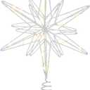 Large Christmas Star Tree Topper with 20 LED Lights 12.5 Inch Star Tree Topper Glitter Sparkle Xmas Treetop Ornament for Home Holiday Party Decorations(White)