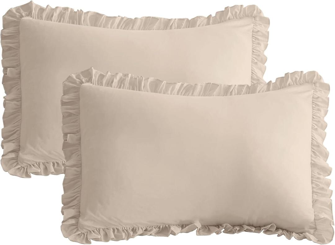 QSH Ruffle Pillow Shams King Size,2 Pack 20"x36" Pillow Sham,Shabby Boho Chic Bed Pillow Covers King Linen Feel Ultra Soft and Luxury Microfiber Vintage Pillowcases Set