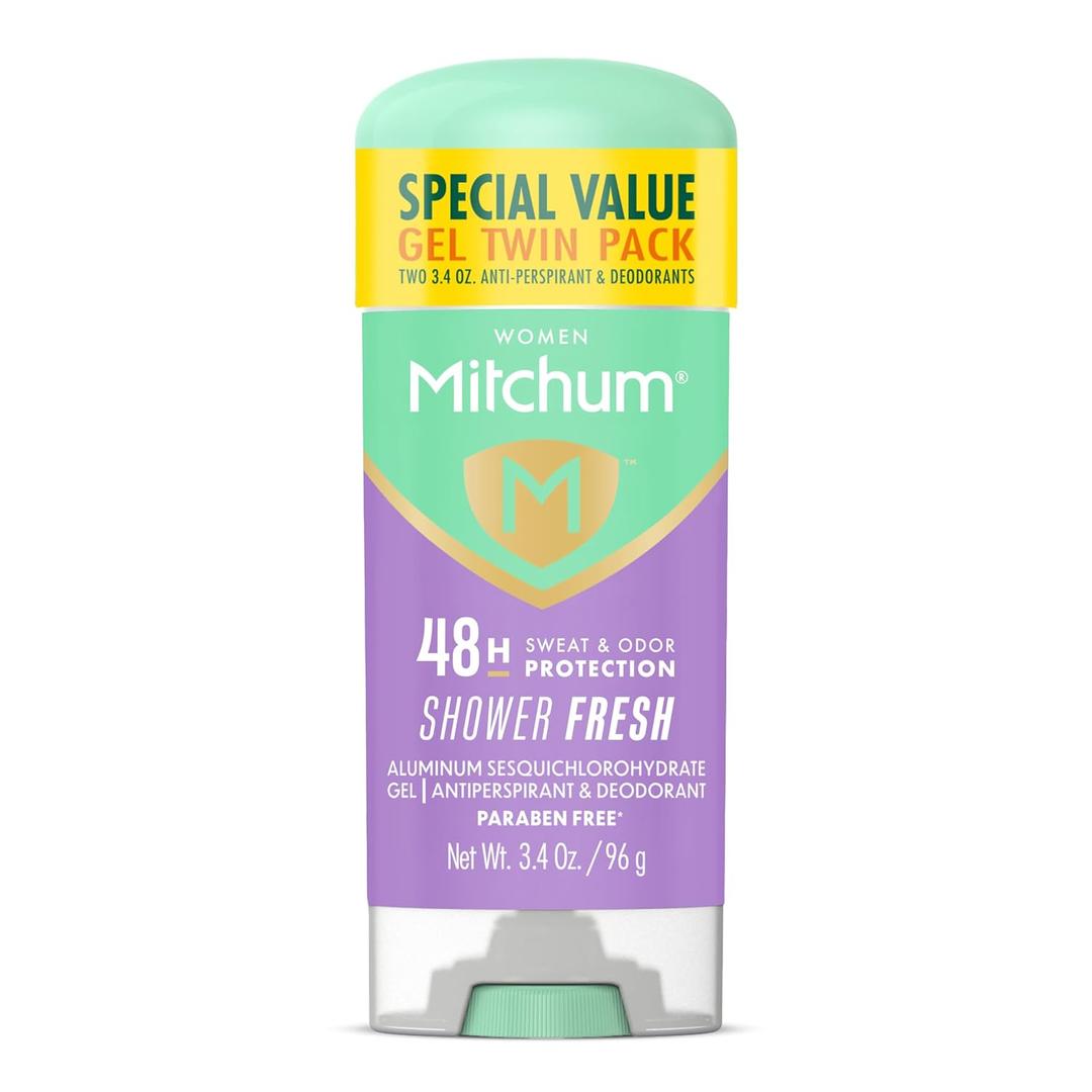Mitchum Womens Antiperspirant Deodorant Gel Stick, Shower Fresh Scent, 48HR Sweat & Odor Protection, Triple Odor Defense, Alcohol-Free, 3.4 oz (Pack of 2)