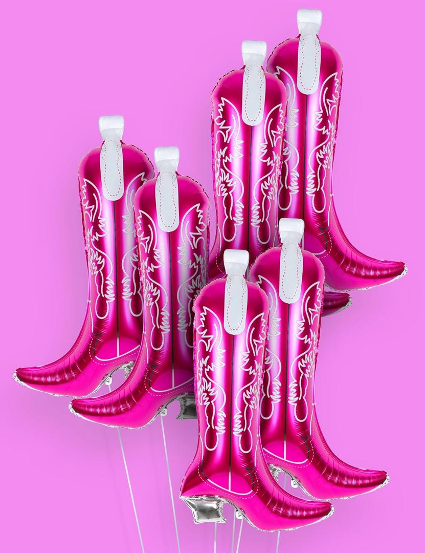 2 x HOUSE OF PARTY Cowgirl Boot Balloons 6 Pcs - 30 Inch Pink Boot Foil Balloon for Last Rodeo Bachelorette Party Decorations, Cowgirl Balloons for Western Themed Birthday Party Decorations Supplies