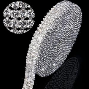 4 Rows Crystal Rhinestone Close Chain with 3 mm Rhinestones Trim Sewing Crafts DIY Jewelry Crystal Chain for Wedding Home Party Crafts Making Decorations (White,3 Yards)