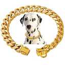 Stainless Steel 18K Gold Dog Collar with Secure Locking Buckle – 15MM Cuban Link ChewProof Chain for Small, Medium & Large Dogs