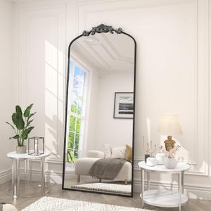SMIROR Black Vintage Arched Full Length Mirror 78x32, Baroque Ornate Body Floor Mirror for Dressing, Shatter-Proof and Anti-Rust
