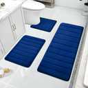 BYSURE Navy Blue Memory Foam Bath Mats, Non Slip Extra Soft Absorbent Machine WashableToilet Bathroom Rug Set 3 Piece (20"x32"+24"x44"+U Shape 20"x24")