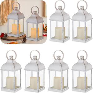 White Lanterns Decorative Indooor for Wedding: 6 Pcs Farmhouse Candle Lantern Bulk for Tables Centerpieces Small Outdoor Candle Holder