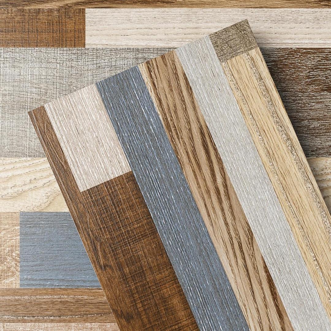 Peel and Stick Flooring, 37-Pack (54 Sq.Ft) Wood-Effect Vinyl Flooring, Waterproof Flooring Planks for Bedroom, Living Room, Kitchen, Multi Colour