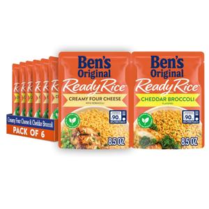 BEN'S ORIGINAL Ready Rice Creamy Four Cheese and Cheddar Broccoli Variety Pack, Easy Dinner Sides, 8.5 OZ Pouch (Pack of 6) (EXP 01/30/27)