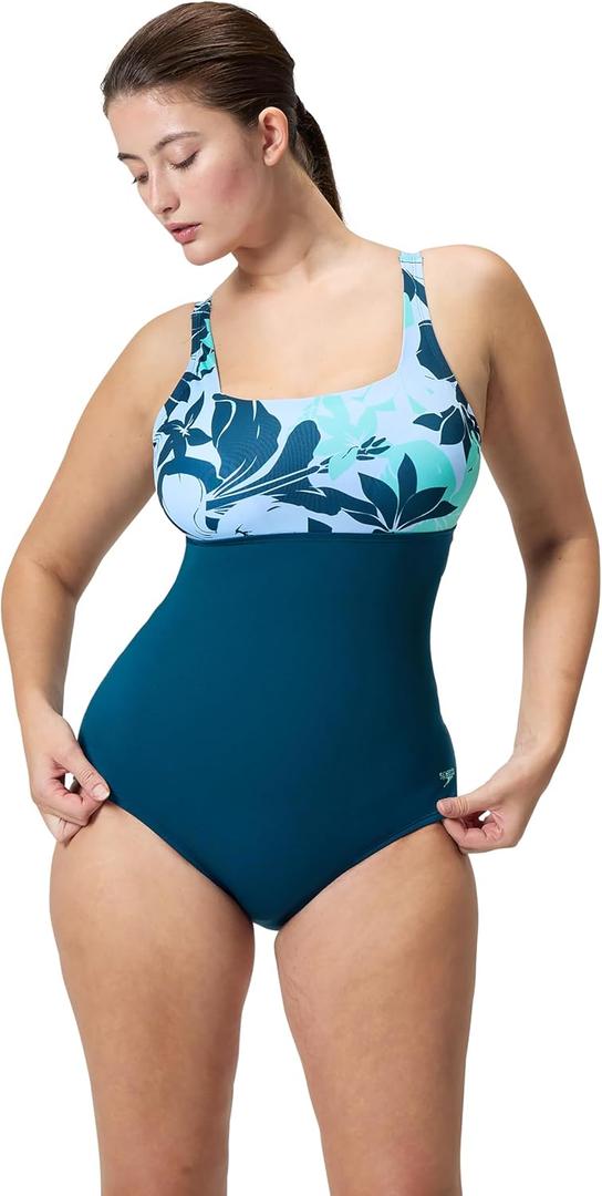 Speedo Women's Endurance+ Color Top One Piece Swimsuit, size 14