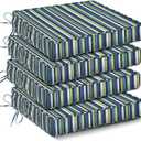IPYNBAP Outdoor Chair Cushions Set of 4 -Waterproof Outdoor Seat Cushions for Patio Furniture, Patio Chair Cushion with Handle and Ties, Out Door Chair Pads,19x19x3-Square, Blue Stripe