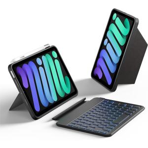 HOU Keyboard Case for iPad mini 7/6, 156 Adjustable Stand, Detachable Full Protective Case for iPad mini 7/6, 11 Shortcut Keys, 7 Color Backlight, Silicone PU, Multifunction, Bluetooth (Black)