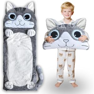 Kid Sleeping Bag with Pillow - Larger Nap Mat - Plush Slumber Bag for Boys Girls Daycare Preschool Kindergarten Birthday Gift Travel Sleepover Ages 3-12 Years