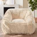 Hobestluk Bean Bag Chair Plush Accent Chair Armrest Living Room Adult Beige