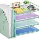 Marbrasse Desk Organizer and Accessories4-Tier Paper Letter Tray Organizer with File HolderDesk Accessories & Workspace Desktop Organizers for School Home Office Supplies (Green)