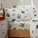 Market & Place 100% Cotton King Flannel Sheet Set | 4 Piece Deep Pocket Novelty Cozy Winter Bed Sheets | Double Brushed for Extra Softness & Comfort | Alpine Collection (King, Cardinal & Pine)