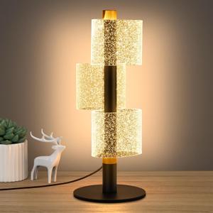 NUR Modern Table Lamp Set of 2, Black Nightstand Lamp with Stepless Dimming, Shimmer Cylinder Design, Bedside Light for Bedroom, Living Room, Dorm, Office (LED Table Lamp)