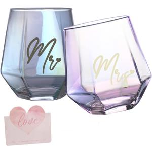 Mr and Mrs Wine Glasses Wedding Gifts for Bride and Groom -Gifts for Bridal Shower Engagement Wedding and Married Anniversary-His & Hers, Engagement Gift