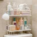 PowerKing Over The Toilet Storage Shelf, 2-Tier Bathroom Organizer Rack with 2 Hooks, No-Drill, Rust-Resistant Steel, Toilet Paper Holder for Restroom Bathroom, White