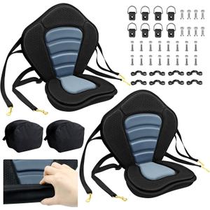 Kayak Seat Deluxe Padded Fishing Boat Seat Deluxe Sit-On-Top Canoe Seat Cushioned - Comfortable Backrest Support Universal Sit with Adjustable Back Strap Detachable Storage Bag