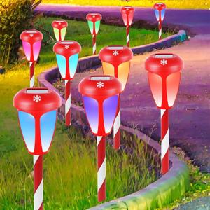 Dynaming 10 Pack Solar Christmas Path Lights, Outdoor Solar Powered Color Changing Xmas Garden Pathway Markers, Auto On/Off Candy Cane Lights Waterproof for Winter Patio Yard Walkway Driveway Decor
