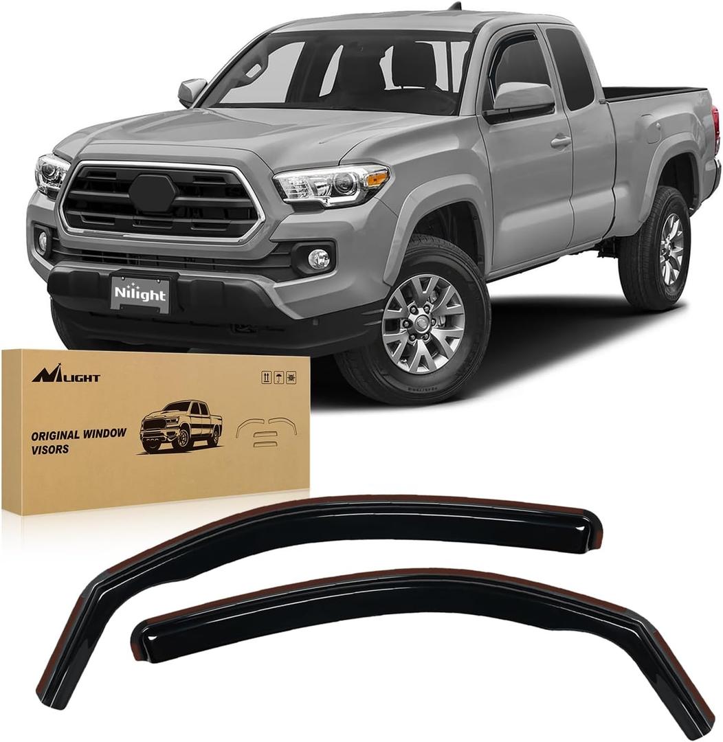 Nilight in Channel Window Deflectors for Toyota Tacoma Access Cab/Tacoma Double Cab 2016 2017 2018 2019 2020 2021 2022 2023 2024 Vent Window Visors, Rain Guards-2PCS