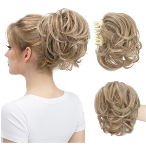 Claw Clip Short Ponytail Messy Bun Hair Piece Bendable Hair Branch Extensions Fluffy Wavy Curly Synthetic Versatile Ash Grey Hairpieces