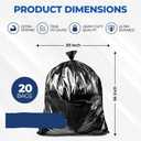 55 Gallon Large Trash Bags [39 X 56 20 Micron] 20 Black Contractor Garbage Bags | Heavy Duty Lawn Leaf Yard Waste Bags | 55-60 Gallon Extra Large Construction Industrial Plastic Trash Can Liners