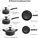 8 Piece Pots and Pans Set Non Stick, Non Stick Kitchen Cookware Set with 20cm & 26cm Frying Pans and 16cm, 18cm Saucepans with Lids and 20cm casserole pot with lid, Induction Compatible Pots,Black, 8 pcs Set