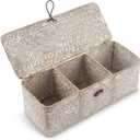 Seagrass Storage Basket with Lid Rectangular Small Woven Shelf Baskets with Sections for Organize Snack Toys Whitewash