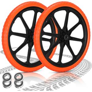 Upgraded 20x1.95" Flat Free Tires Compatible with rubbermaid Wheelbarrow Wheels, 20" Flat Free Tires with 5/8" and 3/4" Bearing Replacement for rubbermaid Cart Wheels/Big Wheel Utility Carts (Orange)