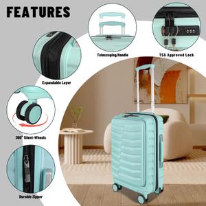 Lightweight Luggage with Spinner Wheels & YKK Zipper, 1-Piece Suitcase ABS+PC Hardside Hard Shell Luggage Set with TSA Lock, Light Mint Green (20+24+28 inch)