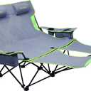 Double Camping Chair,Adjustable Two Person Adjustable Backrest Reclining chairs with Foot Rest,Oversized Folding Camping Loveseat,Office,Beach,Lawn,Headrests,Cooler Bag,Cup Holder,Support 600lbs