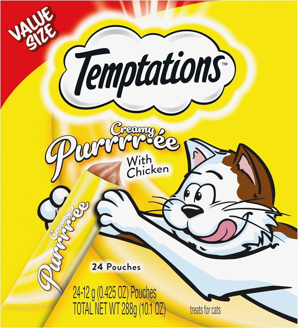 Temptations Creamy Puree Squeezable Lickable Wet Cat Treats with Chicken, 0.42 oz. Tubes, 24 Count, Best By, 05/12/2026