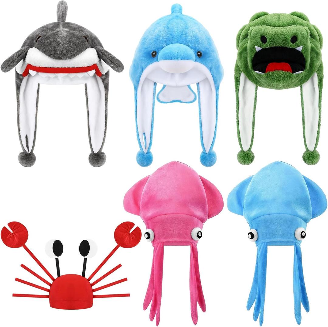 Newcotte 6 Pcs Kids Costume Hats Animal Hats Set Plush Fun Animal Headgear for Adults Teens Theme Party Christmas Halloween