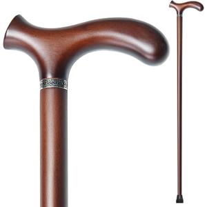 Wooden Walking Cane with 5 Height for Men and Women, Handmade Wood Cane with Comfort Grip Handle, Supportive Mobility Aid for Seniors, Fashionable & Classic Lightweight Stick (37inch, Coffee)