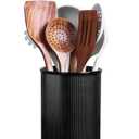 LoeJan Utensil Holder, Extra Large Utensil Crock, Stable Ceramic Utensil Organizer, Cooking Tool Organizer Set for Kitchen Counter Farmhouse Decor (F-6.7" Black)