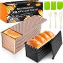 2Pack Pullman Loaf Pans with Lids 2.2 LB & 1 LB Dough Capacity, Non-Stick Carbon Steel Bread Pans for Homemade Sandwich and Sourdough Bread, Corrugated Toast Mold