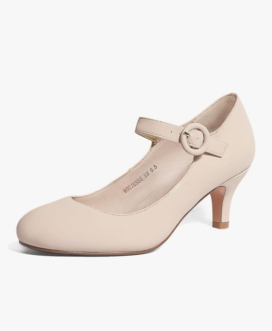 IDIFU Women's Jessy Dress Mary Jane Shoes Low Kitten Heels Closed Round Toe Office Work Wedding Pumps size 7,5