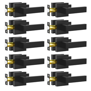 Passage Door Lever, 10 Pack Matte Black Interior Door Handles for Hallway and Closet, Heavy Duty Square Interior Keyless Door Handles Non-Locking Door Knobs for Right & Left Side Door