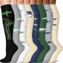 Sooverki Copper Compression Socks for Men & Women 8 Pack 15-20mmHg - Knee High Stockings Best Support for Running Athletic (Large-X-Large, 03 a - Assorted)