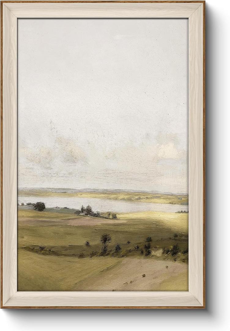 VIYYIEA Large Framed Wall Art for Living Room, Landscape Canvas Home Decor Vintage Natural Oil Painting Picture, Beautiful Scenery Wall Decor Gifts for Friends or Family -A Hilly Landscape-(24"x36") (36L" x 24W", Natural-A Hilly Landscape)