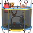 60" Trampoline for Kids, 5FT Mini Indoor and Outdoor Toddler Trampoline with Net, Adjustable Gymnastics Bar & Toys, Birthday Gift for Boy & Girl Age 1-8