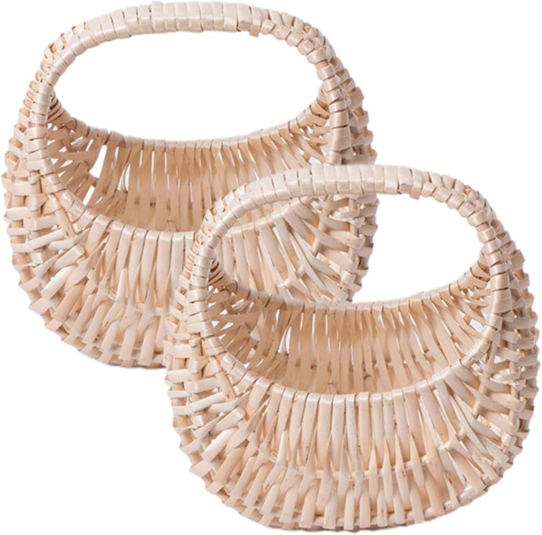 Flower Girl Basket Set of 2 Half-Moon Rattan Woven Flower Basket with Handle Pastoral Decorative Girl Baskets for Weddings Ceremony Home