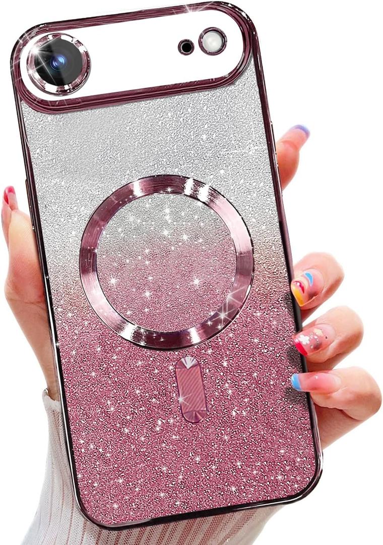 Misscase for iPhone Air Case Compatible with MagSafe,Built-in Camera Lens Protector Full Protection Soft TPU Anti-Scratch Magnetic Glitter Slim Case Cover for iPhone 17 Air 6.5 inch Pink