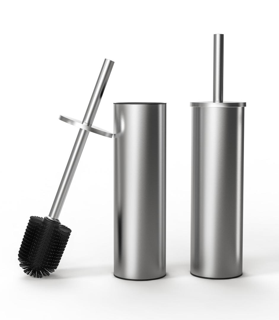 Toilet Brush and Holder Set, 1 Pack Stainless Steel Toilet Bowl Brush with Lid, Rust Proof Toilet Cleaner Brush with Caddy, Durable Bristles, Splash Proof, Ideal for Bathroom (Brushed Nickel)
