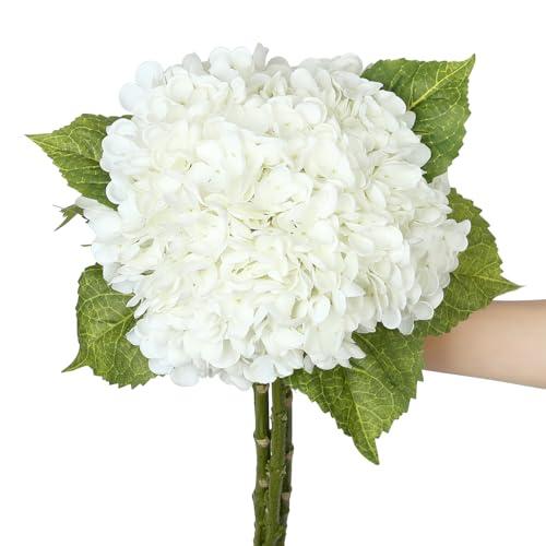 SITUMEIZI White Hydrangea Artificial Flowers White Flowers Artificial Hydrangea 12  Inch Latex Fake Hydrangeas 2Pc