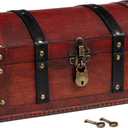Happenings Wooden Treasure Chest Box – Red Lockable Vintage Decorative Chest for Storage, Keepsakes, Jewelry, Trinkets– Pirates Wooden Chest Decor (11.8x8x6)